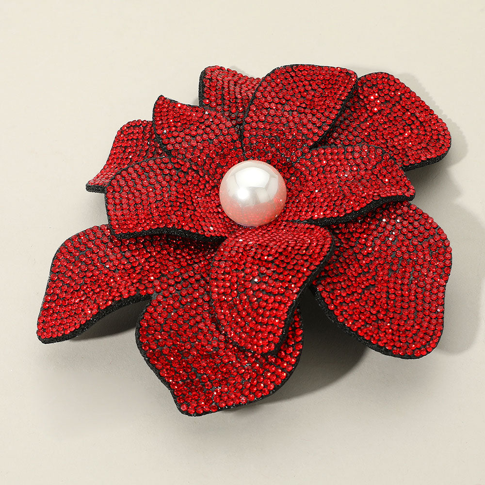 Pearl Accent Bling Studded Flower Pin Brooch Alligator Snap Hair Clip